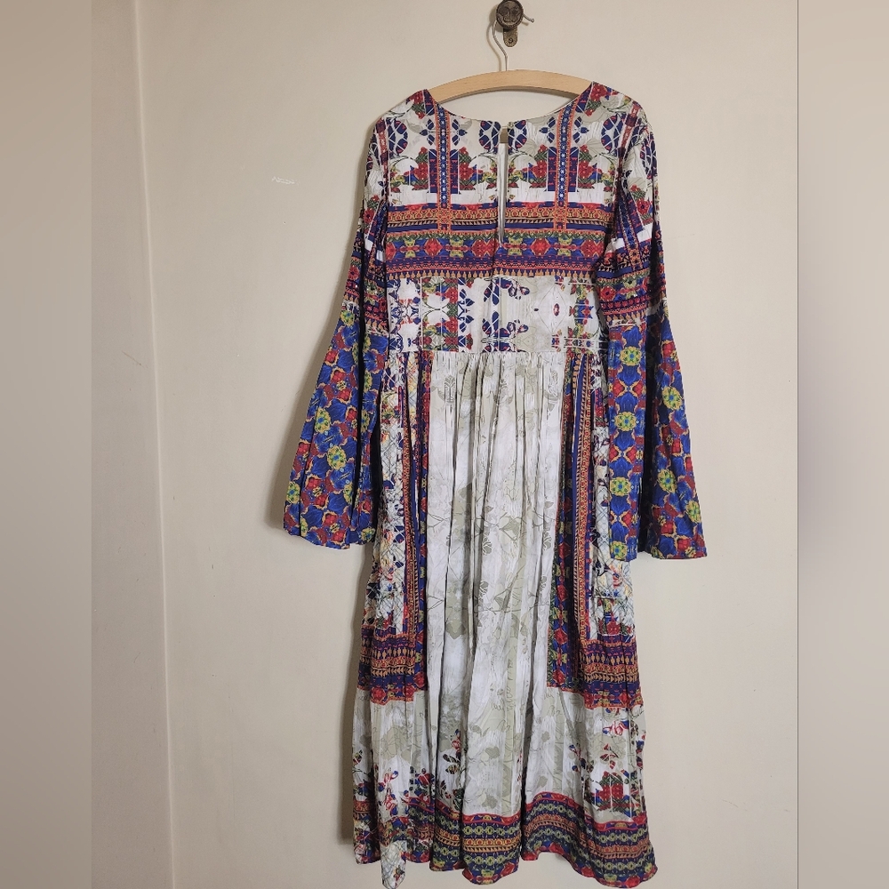 Anthropologie Bhanuni By Jyoti Sarah Printed Bell Sleeve dress Mediun - Picture 3 of 12